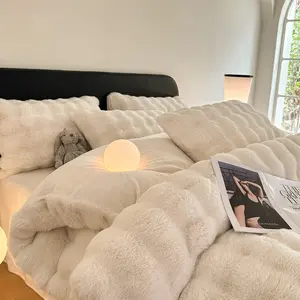 Fluffy Comforter Cover-Rabbit Fluff Faux Fur Duvet Cover,Cream White Plush Fuzzy Furry Bedding(1 Duvet Cover Only),Zipper Closure,Can Be Used As Blanket,Decorative Duvet Cover