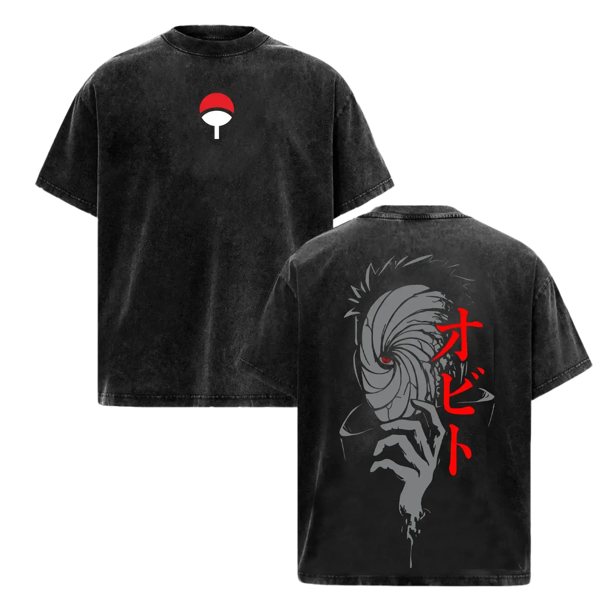 Vintage Obito Uchiha Tobi Naruto Shippuden Oversized Graphic Tee Heavyweight Stone Wash Cotton T-Shirt Y2K Streetwear Akatsuki Sharingan Gym Pump Cover Japanese Anime Manga Aesthetic Grunge Otaku Cosplay Apparel Outfits Merch Fan Gift Unisex, Garment, Cas