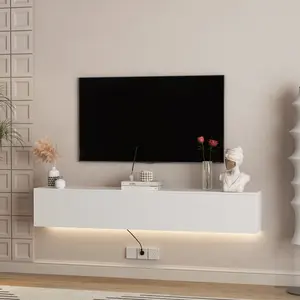 Floating TV Stand Wall Mounted, 69 inch LED TV Stand with 16 Color Lights, Modern Entertainment Center for 55 60 65 inch TV, White