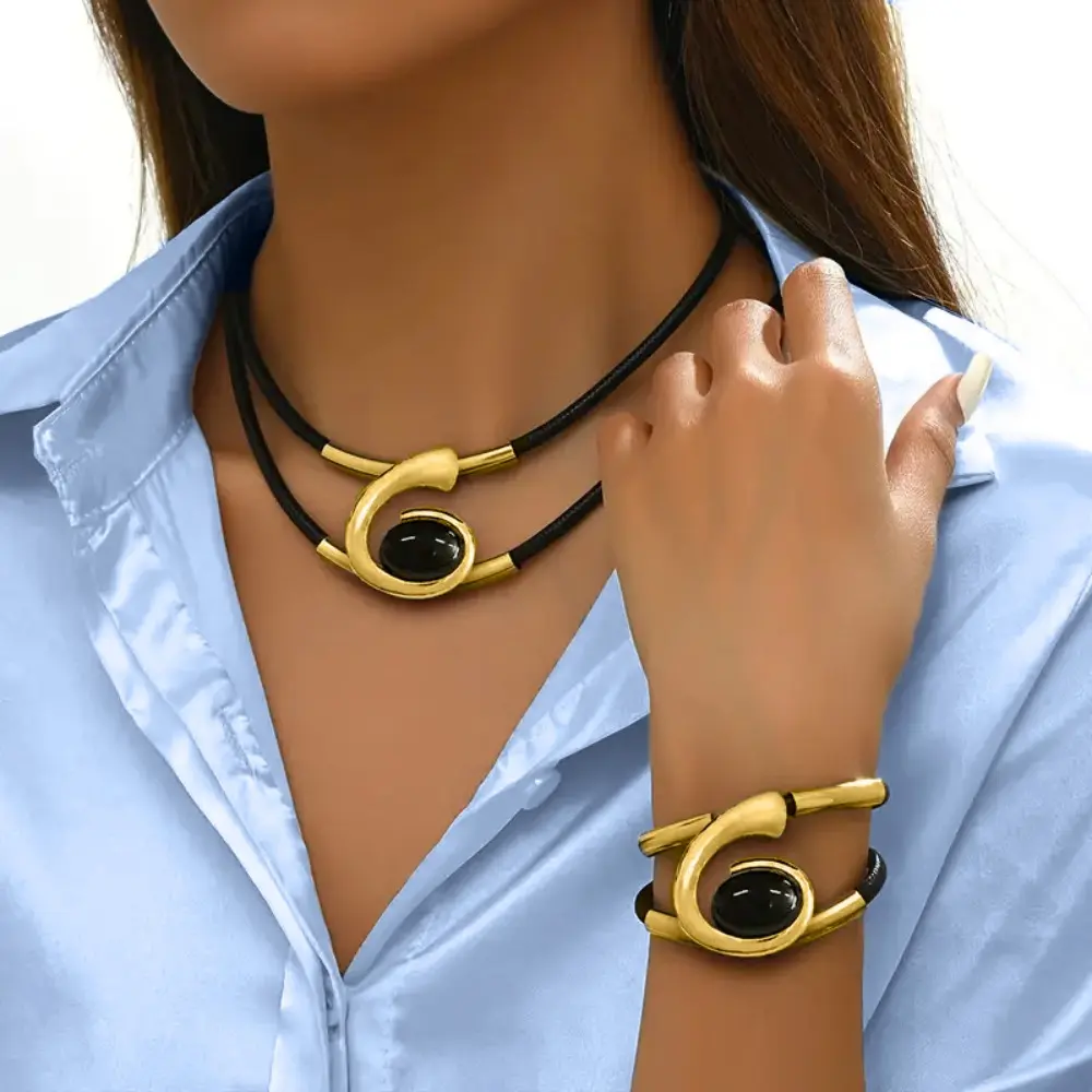 1Set European American Bohemian Style Spiral Snail-shaped Alloy Jewelry Set Women's Necklace Bracelet Combination Party