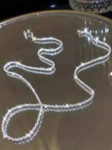 Sparkling Glittering Chain Necklace, Elegant Minimalist Women's Summer Accessories 2024 for Party, Daily, Back To School, Trendy All-match & Exquisite Jewelry for Anniversary Gift, Dainty Layering Jewelry