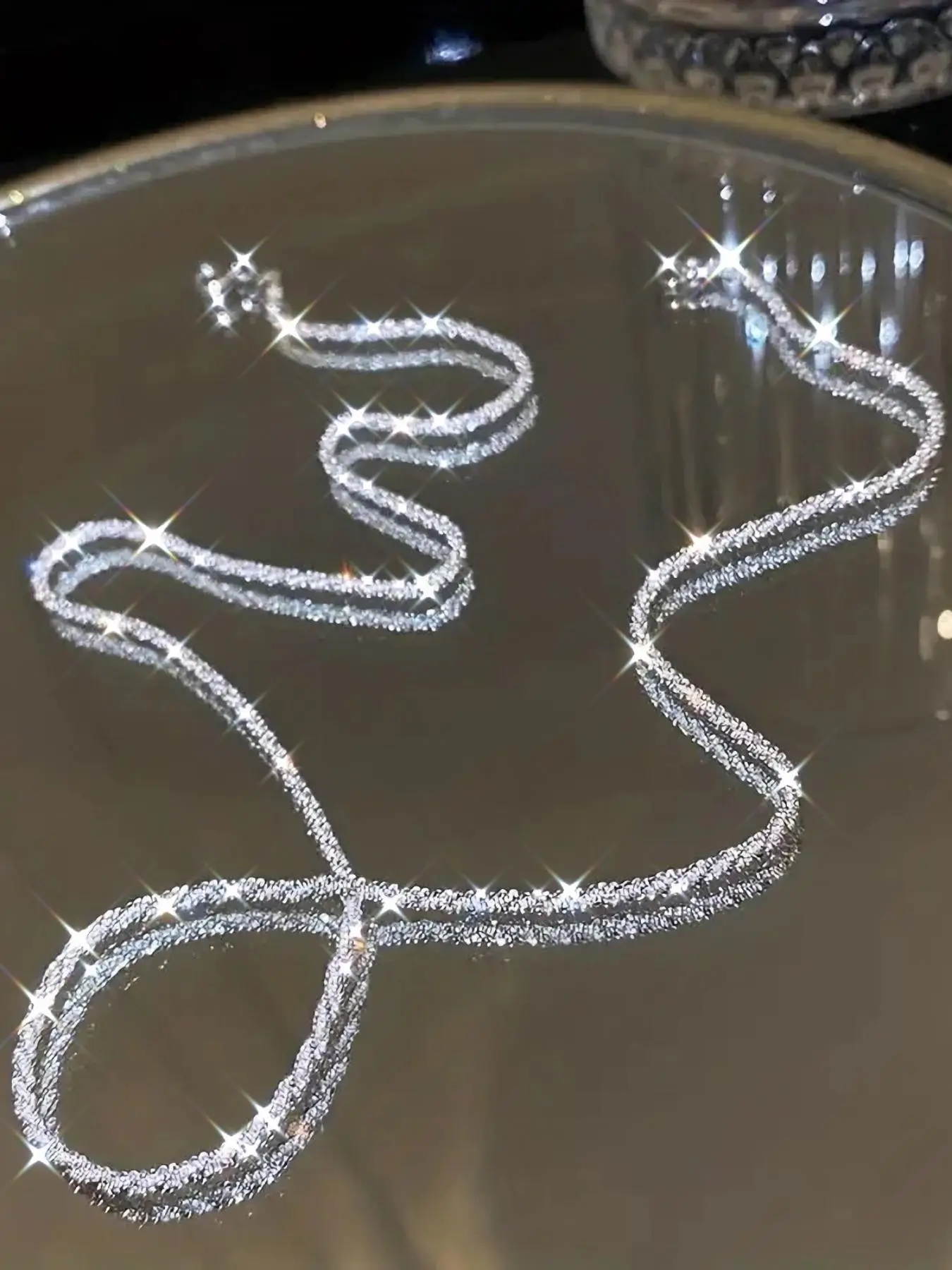 Sparkling Glittering Chain Necklace, Elegant Minimalist Women's Summer Accessories 2024 for Party, Daily, Back To School, Trendy All-match & Exquisite