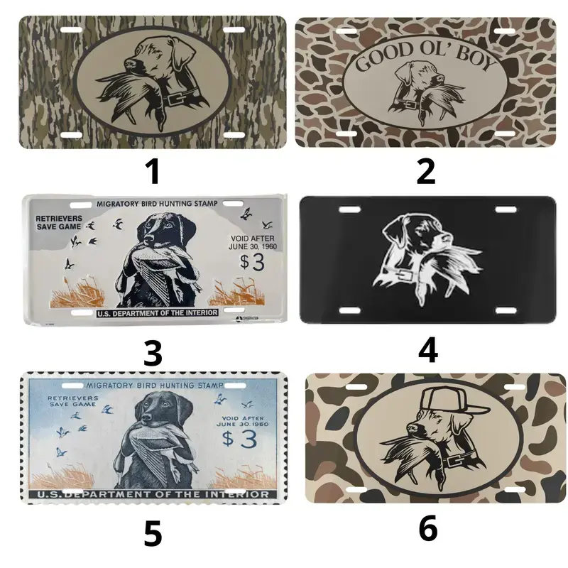 Old School Camo with Duck Dog Elite Car Truck Tag License Plate, 6 Options Car Accessory, Hunting Gifts, Vehicle Decor