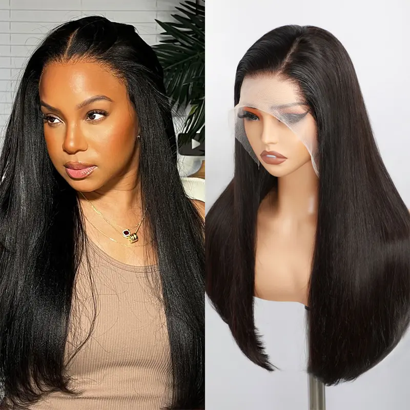 BELE HAIR Super Double Drawn Bob Wig Human Hair 13x4 Lace Front Wig Bone Srtaight Hair Bob Wig Long Bob Wig 200% Density Thick Fron Top To End Natural Black Color Real Human Hair Wigs