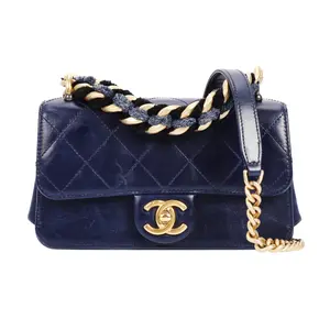 Pre-owned CHANEL Calfskin Crossbody Bags Classic Flap Blue Quilted 34038563