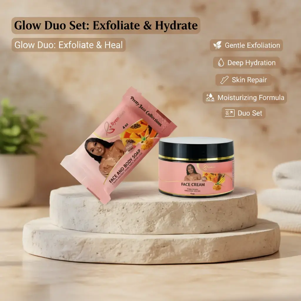 Byen nwa/Peau Noire Glow 4oz face cream and 7oz face and body soap