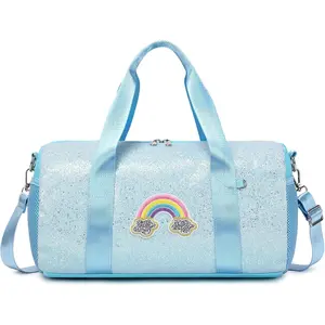 KF5-CPB038 Dance Bag for Girls Rainbow Ballet Bag Shiny Glitter Ballerina Duffle Bag for Girls Crossbody Gym Duffle Bag with Waterproof Wet Pocket