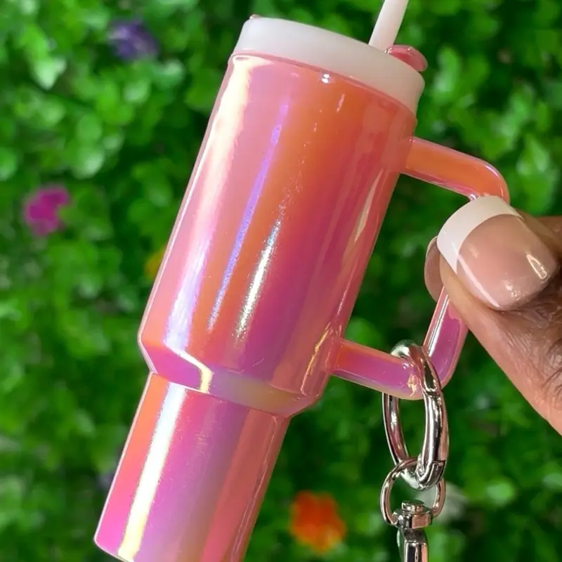 Mini Tumbler Cup Keychains Iridescent Design with Straw and Key Ring for Purses Keys & More Perfect for On-the-Go Style