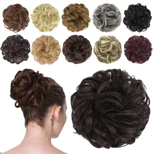 FESHFEN Messy Bun Hair Piece - Elastic Wavy Curly Hair Bun Scrunchies Extensions Synthetic Chignon Hairpieces for Women Girls, Dark Brown 1 PCS