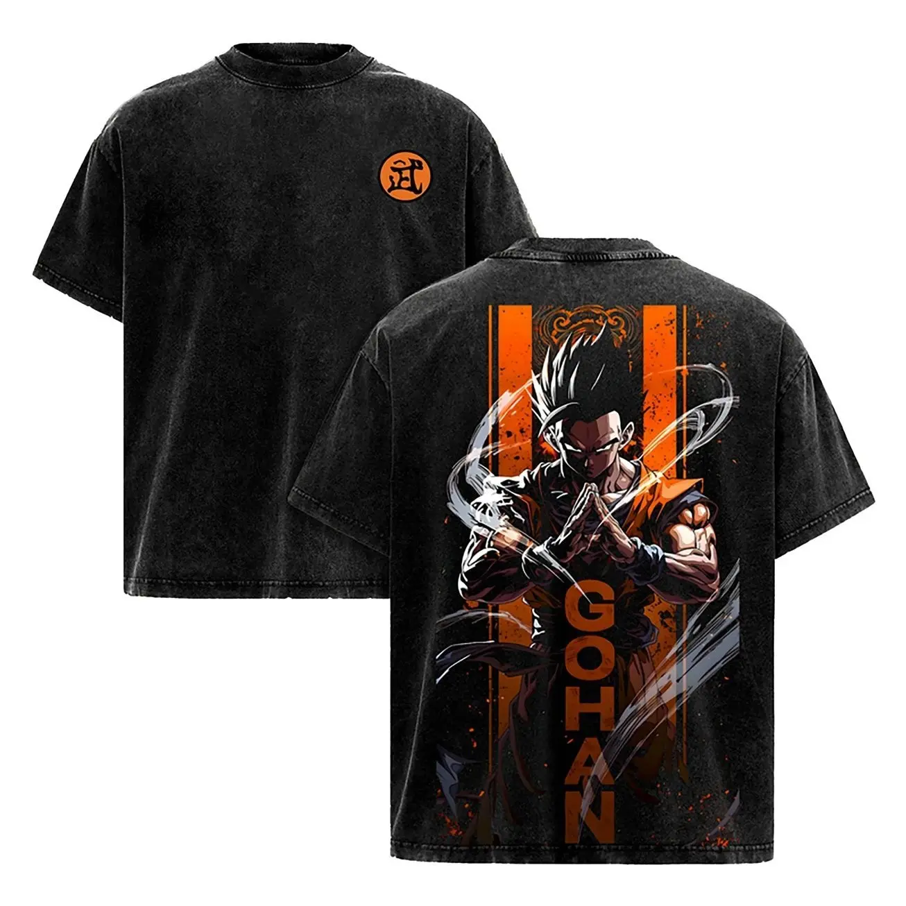 Men's Cotton Short-Sleeve Breathable Casual Retro Acid Wash Gohan DBZ Anime Tshirt - Relaxed Oversized Fashion Apparel Top with Dragon B Print, Menswear Streetwear for Joggers, Aesthetic, Shortsleeve ILF