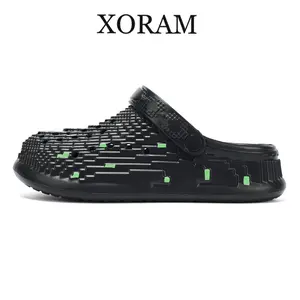 Men's Pixel Style EVA Clogs, Breathable Non-Slip Closed-Toe Casual Block Footwear Slippers, Slipper