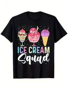 Colorful Ice Cream Squad T T Shirt Fun Black Tee Featuring Vibrant Ice Cream Treats and Bold Text Design Perfect for Ice Cream Lovers Summer Casual Wear Great Gift for Friends and Team Events Breathable Sweat Wicking and Soft Suitable for Daily