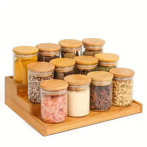 12pcs Mini Glass Sealed Jars Set, Kitchen Storage Containers, Bamboo Lids, 100ML/200ML/300ML, Food Grains, Spices, Sugar, Tea, Coffee