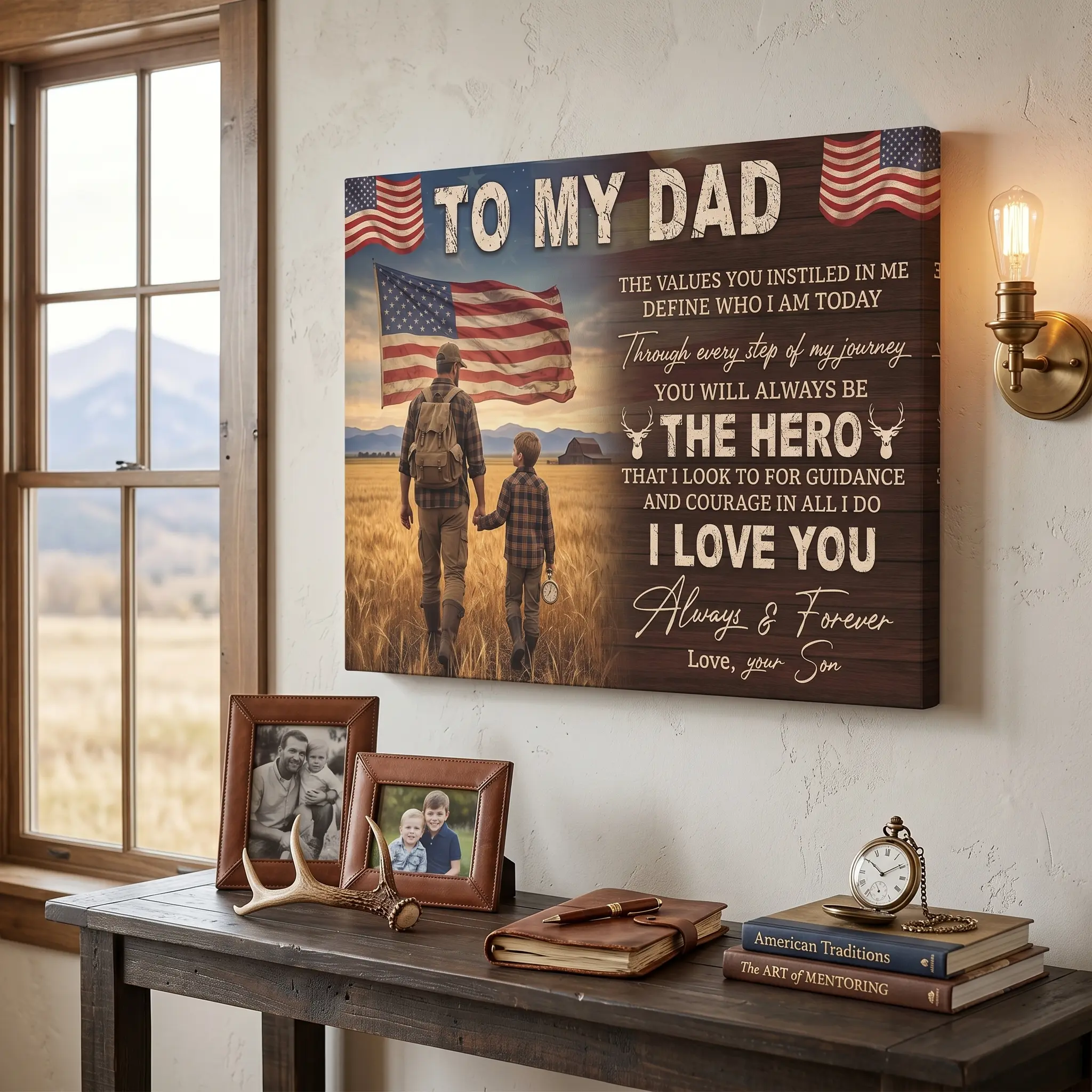 Premium Father and Son Wall Art Decor | "To My Dad" Quote Canvas Print | Best Birthday Present, Holiday Gift, and Father's Day Idea for the Greatest Dad | Office & Home Decor