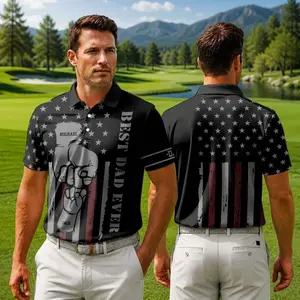 Custom Best Dad Golf Polo Patriotic American Flag Shirt