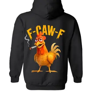 F-Caw-F Chicken Hoodie, Funny Smoking Chicken Meme Sweatshirt, Sarcastic Farm Animal Graphic Pullover, Humor Gag Gift for Men & Women