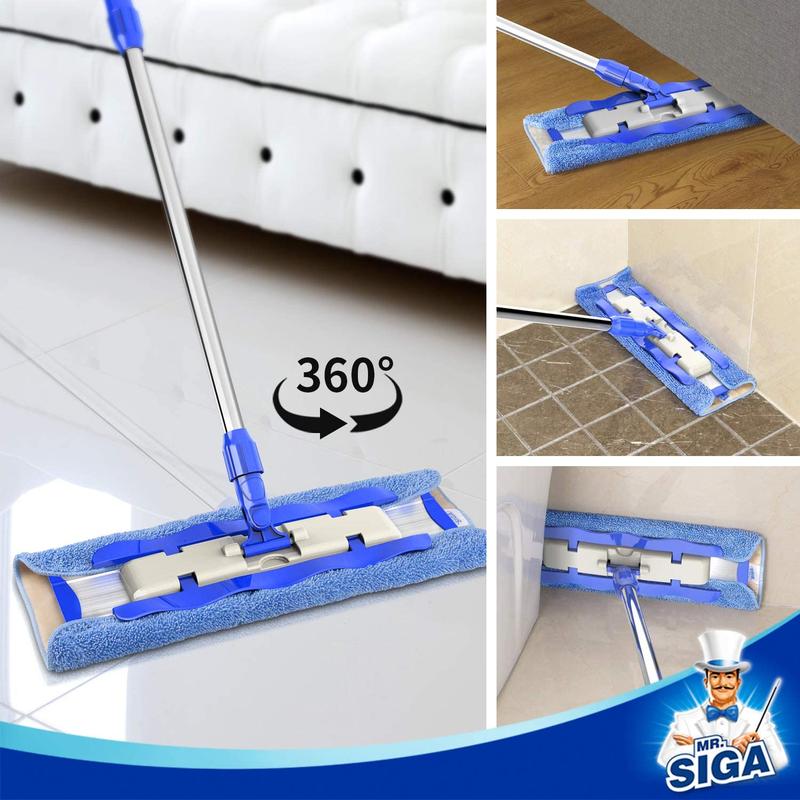 cuban mop,  Professional Microfiber Mop for Hardwood, Laminate, Tile Floor Cleaning, Stainless Steel Telescopic Handle - 3 Reusable Flat Mop Refills and 1 Dirt Removal Scrubber Included No brand