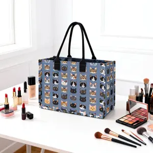 Large Capacity Cat Print Storage Tote Bag, Durable Handle, Space Saving Multi-Purpose, Ideal for School, Travel, Shopping
