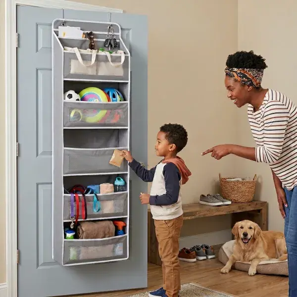 5 Layer Anti-Tilt Over Door Hanging Storage Rack, Space-Saving Behind Door Organizer Holds Up To 40lbs, Versatile Storage Caddy for Baby Room Essentials, Kitchen Gadgets & Bedroom Supplies anti-tip design bathroom laundry room
