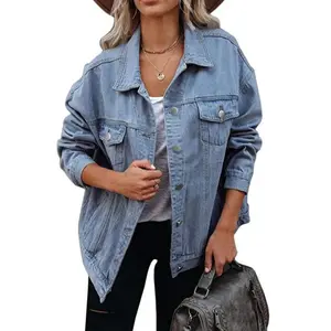 2025FashionDenimJacketforWomenwithTurn-downCollar,LongSleeveCottonJacket,DenimJacketWomenswearCoats