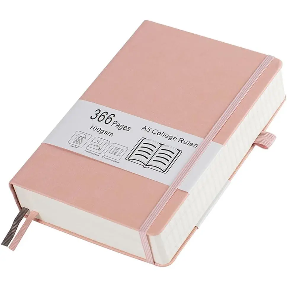 Thick College Ruled Notebook with 366 Numbered Pages, A5 Journals for Writing with 100GSM Lined Paper, Hardcover Leather Notebooks for Women Men School Note Taking Office Work Diary, 5.7"x8.3"
