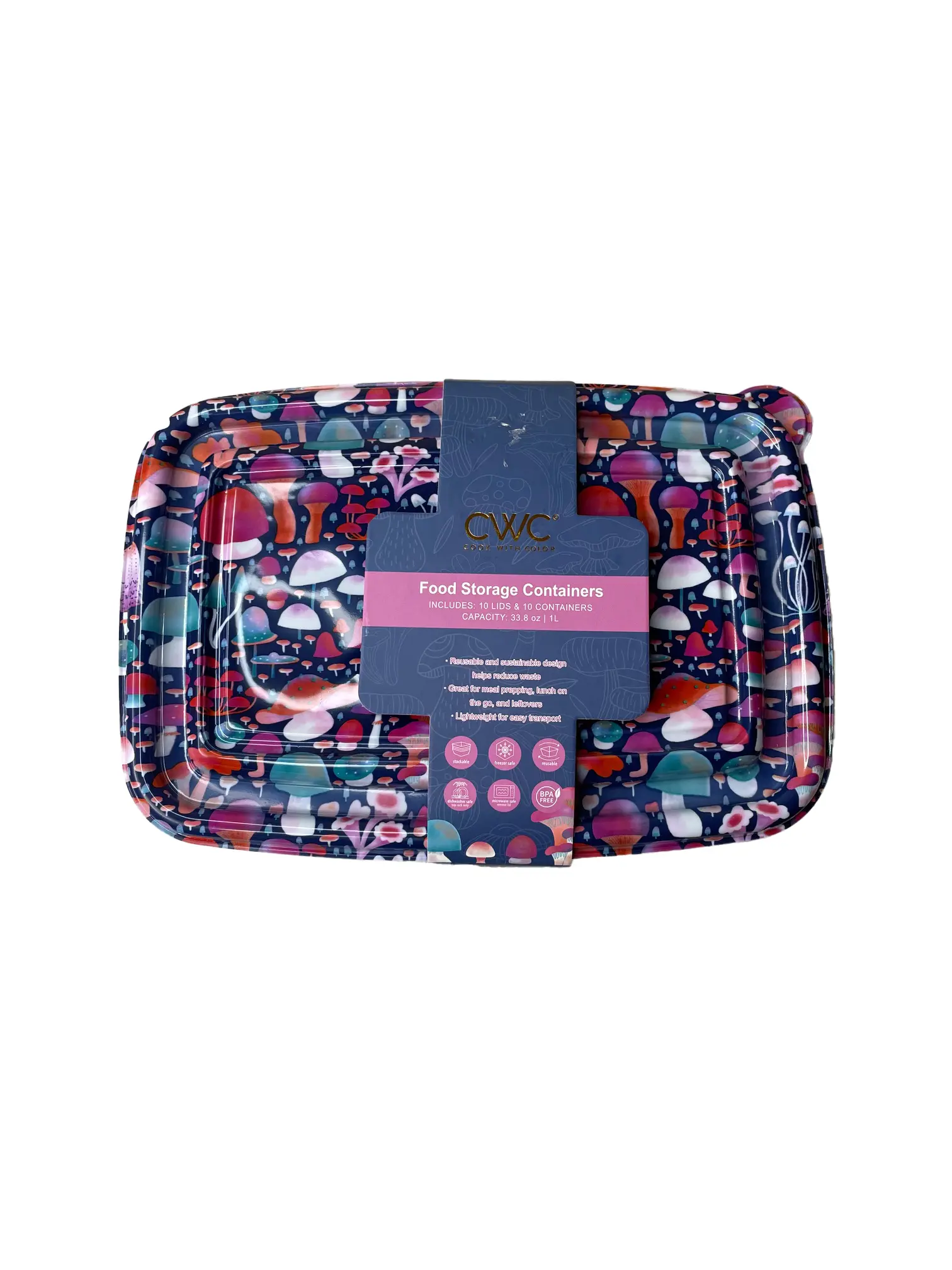 Large Mushroom Print Container Storage Set - 10 Lids & 10 Containers