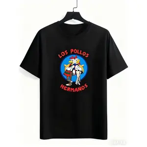 Los Pollos Hermanos Men's Casual T-Shirt | Summer Round Neck Short Sleeve Tee, Polyester Knit Fabric, Animal Print, Comfortable Holiday Camping Top