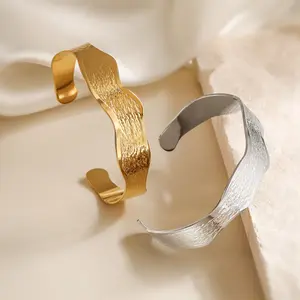 Women's Stainless Steel Wide Gold-Color Open Chunky Cuff Bracelet, Luxury Vintage Sports Wristband, Wedding Jewelry Gift