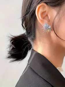 Elegant Fashion Wing-Shaped Women's Earrings, Perfect for Parties and Vacations, Steel Studs, Sparkling Starburst Design, Korean Style High-End Jewelry