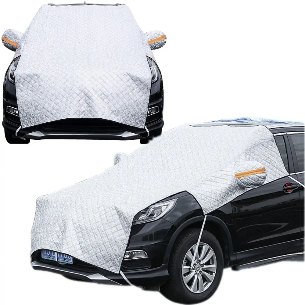Half Car Cover with Cotton All Weather Car Body Cover Sunshade Cover Snow Ice Cover Waterproof Snowproof Hood Shield for SUV Sedan Universal (Fit Sedan Length 176'' to 194'')
