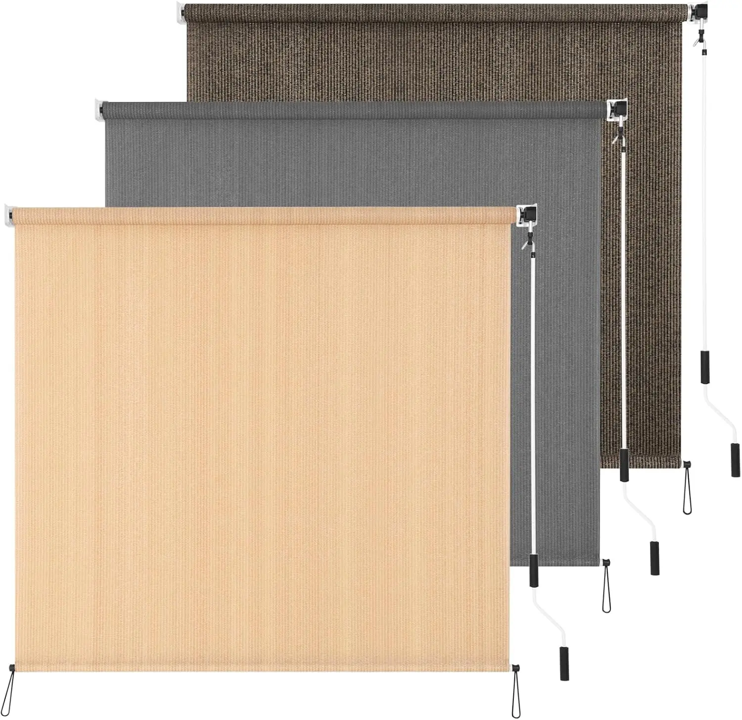 Outdoor Roller Shade 8' W x 6' L Cordless Patio Shades Roll Up Outdoors Blinds with UV Protection, Exterior Roller Shades Cloth for Porch Pergola, Walnut
