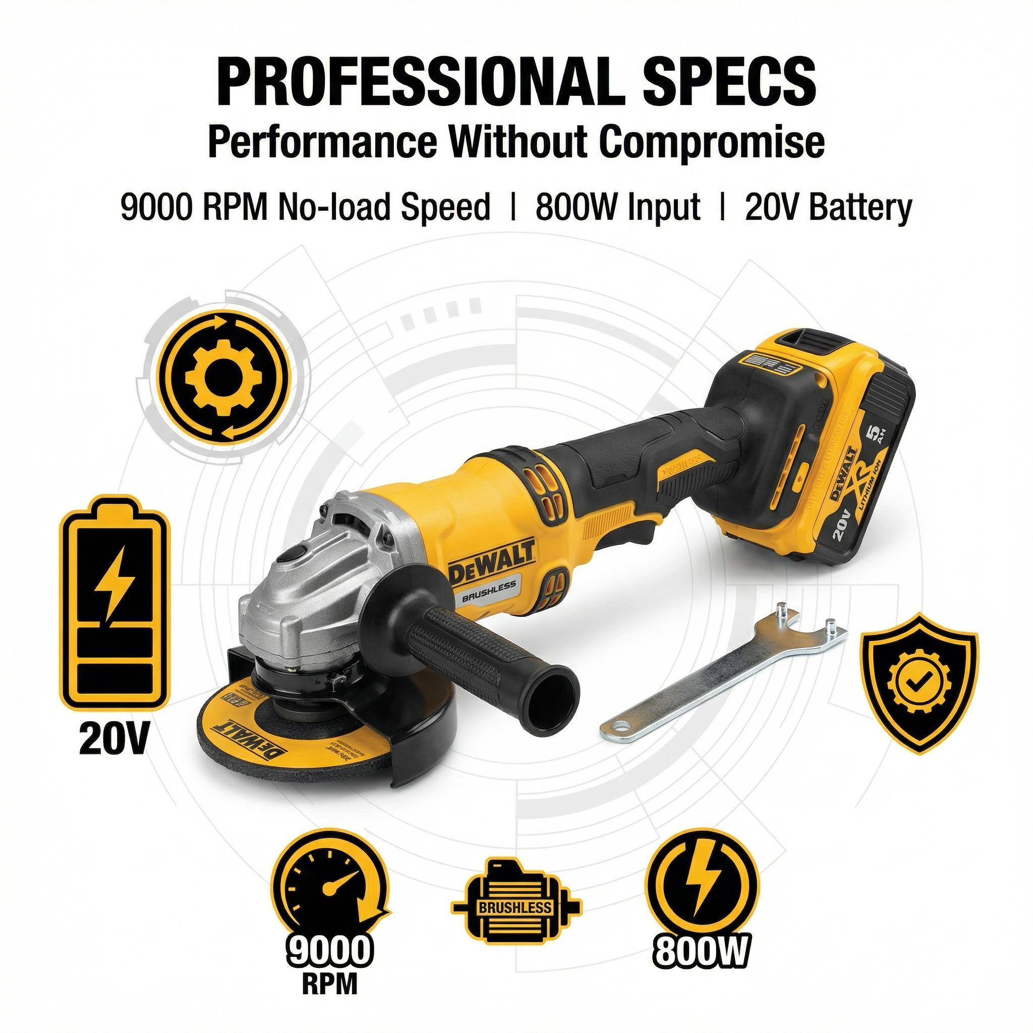 DeWalt DCG405-125 20V Angle Grinder With M14 Spindle For Metal Cutting And Grinding