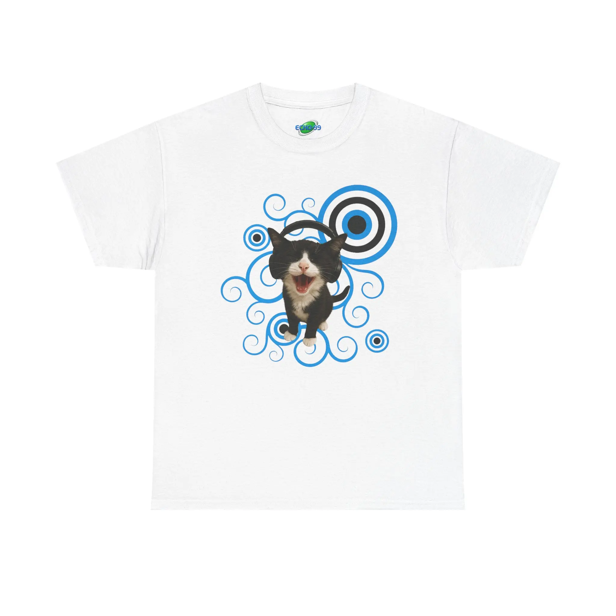 Frutiger Aero Shirt - Tuxedo Cat With Headphones - Casual Cotton - Y2K Classic Fabric