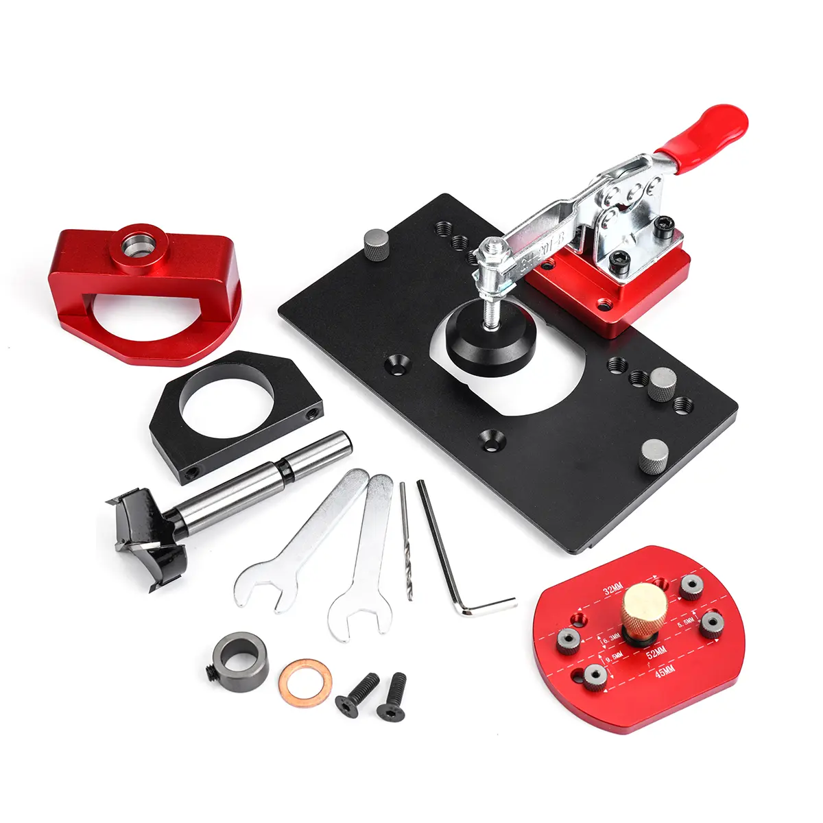 ENJOYWOOD Metal Concealed Hinge Jig, Standard Size Aluminum Alloy Door Hardware Tool with Quick Clamp, Durable Accurate Drilling for Woodworking Door Cabinet Hinge Installation