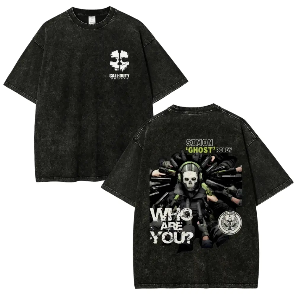 Call Of Duty Simon Ghost Riley Oversized Graphic Tee Vintage Acid Wash T Shirt Y2K Streetwear Gym Pump Cover Task Force 141 Who Are You Gamer Merch Tiktok Finds Trendy Dark Aesthetic Workout Fit Casual Mens Heavy Cotton Tactical