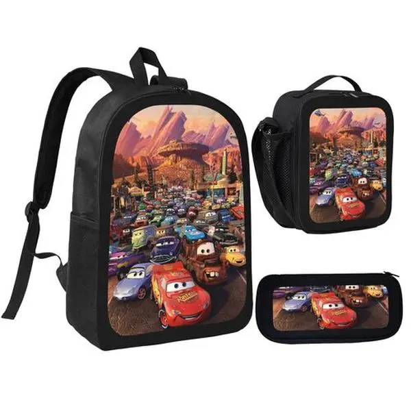 Cartoon Cars Lightning McQueen Backpack Set, Lightweight School Bookbag with Lunch Box, Pencil Case and Storage Bag, Racing Car Printed Backpack for Boys, Back‑to‑School & Birthday Supplies