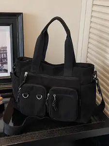 Vintage Corduroy Multi-Pocket Tote Bag, Large Capacity Commuter Shoulder Bag, Casual Versatile Handbag Crossbody for Women, Crossbody Bags