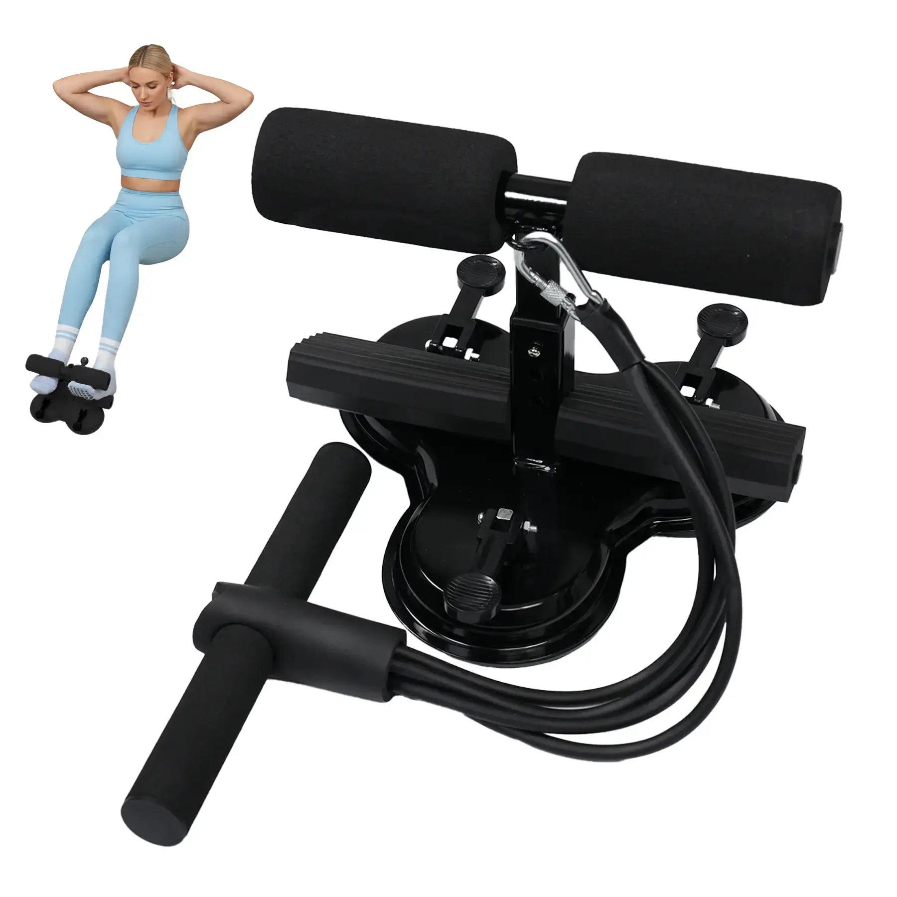 Pink Abdominal Trainer with 3-Suction Cup Base, 3-Level Adjustable Height Portable Sit-Up Bar for At Home Gym Abs & Core Training