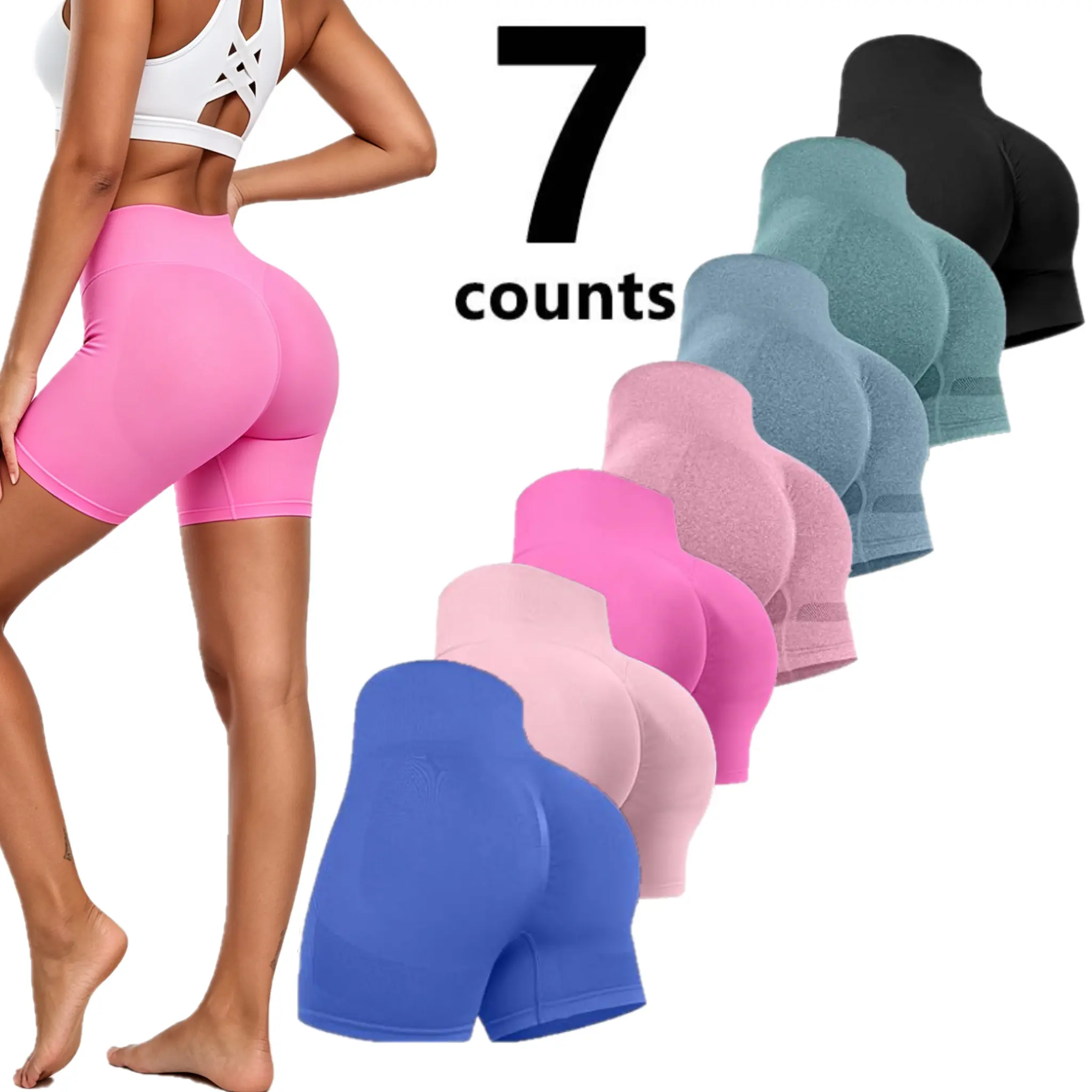 【Limited Time Deal】【Fast Shipping】Women's High-Waisted Seamless Gym Yoga Workout Shorts, Female Nylon Blend Workout Wear with Scrunch Butt Lifting Design Womens Yoga Shorts (Shorts Only)