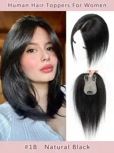 Hair Toppers For Women, Human Hair Extensions, 360° 3D Bangs Real Human Hair Toppers For Women With Thinning Hair 3 Clips 7cm X 11cm Invisible Hair Pieces For Women Girls Daily Wear Easy To Install At Home Add Top/Side Volume