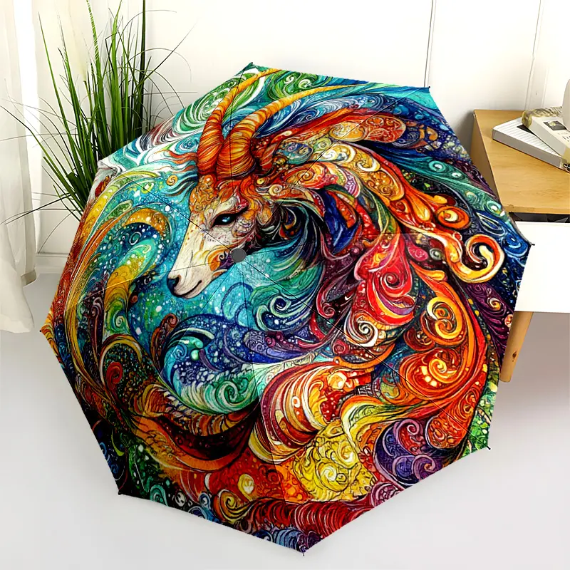 1 PC Automatic Folding Umbrella - Colorful Unicorn Abstract Art Pattern, Portable & Foldable Design with 8 Ribs, Merry Christmas Pattern,Casual Outdoor Accessory Halloween and Christmas Birthday Gifts. C0042