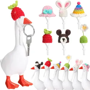 6 Pcs Mini Knitted Hats 7 Inch Goose Outfits(Excluding geese) Hat with Adjustable Strap Mini Porch Goose Headwear for Statue Key Holder