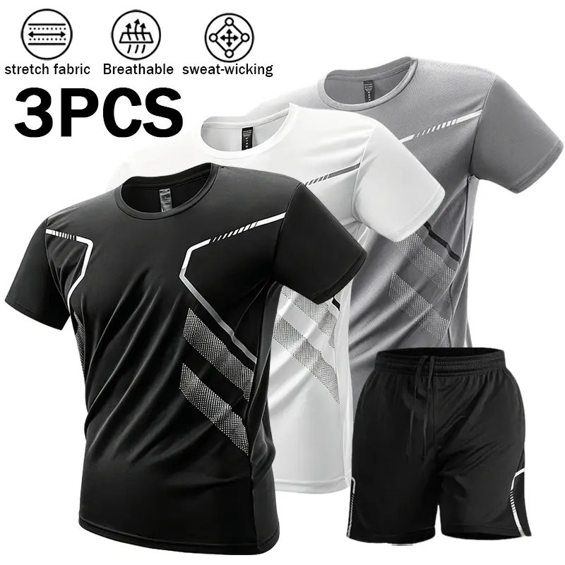 Summer Ice Silk Speed Drying Sports Set for Men, Breathable, Fitness, Running, Loose, Cool, Skin friendly, Casual Two piece Set