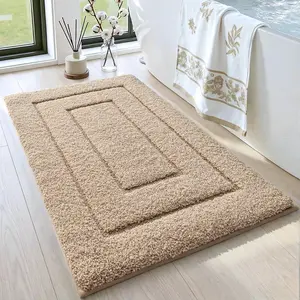 DEXI Bathroom Rug 24x16, Non Slip Washable Bath Mat for Shower Floor, Absorbent Soft Bathmat with Rubber Backing, Quick Dry Microfiber Carpet, Beige