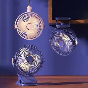 Portable Mini Clamped Design Light Fan, USB Rechargeable Silent Operation Desk Fan with Hook, Wireless Ceiling Fan with Integrated LED Night Light for Home, Camping, Office, Multi Functional Fan