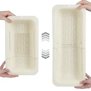 Over the Sink Colander Strainer Basket - Wash Vegetables and Fruits, Drain Cooked Pasta and Dry Dishes - Extendable - New Home Kitchen Essentials Saving Kitchen Organizer for Small Kitchens