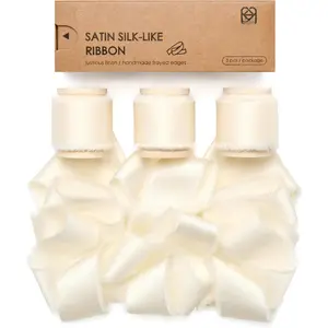 Silk Satin Ribbon 1 Inch x 15 Yard Wooden Spool Cream White Handmade Frayed  Ribbon for  Wrapping  Shower Wedding Bridal Bouquets Holiday Decor 3 Rolls x 5 Yard