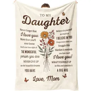 Daughter Gifts from Mom, Daughter Birthday Gifts, to My Daughters Flannel Blanket with Flower, Christmas Birthday Graduation Gift for Daughters Adult, Daughter's Blanket from Mom