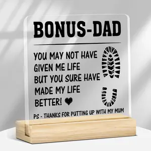 Bonus Dad Acrylic Desk Plaque, Clear Acrylic Home/Office Decor, Wood Sign, Gift, Birthday, Christmas, Party Gift for Dad, Signs