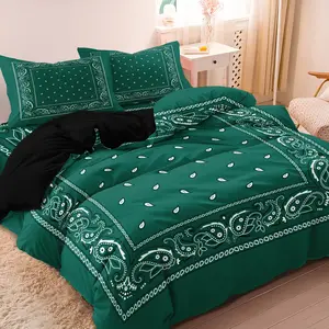 3pcs Western Paisley Duvet Cover Set, Emerald Green Retro Print Bedding, Black Accent Aesthetic Room Decor,For Stylish Rooms Bedroom Hotel (Includes 1 Duvet Cover and 2 Pillowcases,No Comforter, No Pillow)